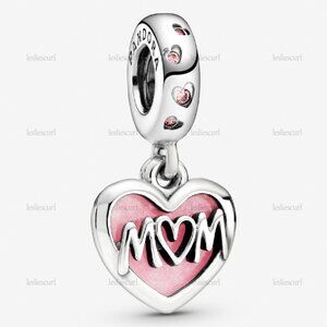 Pandora Mom Script Heart Dangle Charm